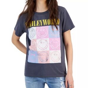 Juniors Smiley World Grid Graphic Tshirt